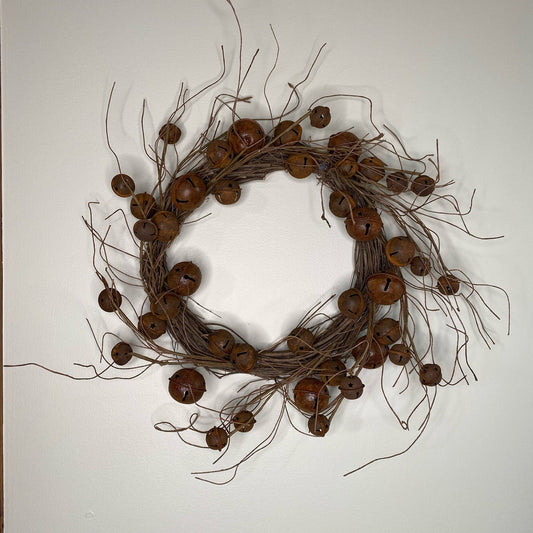 Wispy Twig Wreath with Rusty Bells 18"