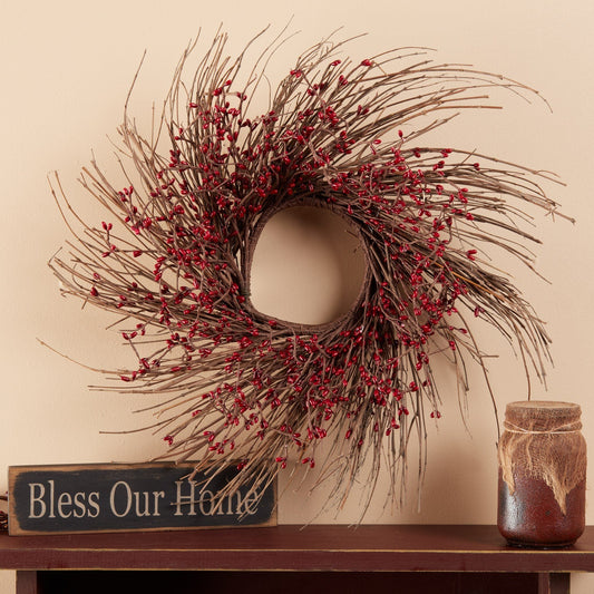 16" Twig Wreath with Burgundy Pip Berries