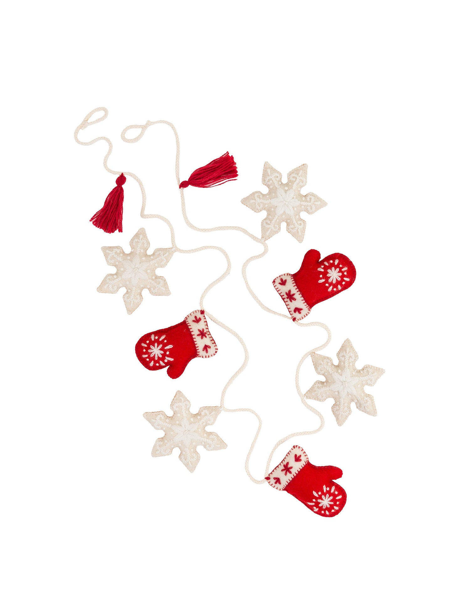 Mittens & Snowflakes Embroidered Wool Felt Garland