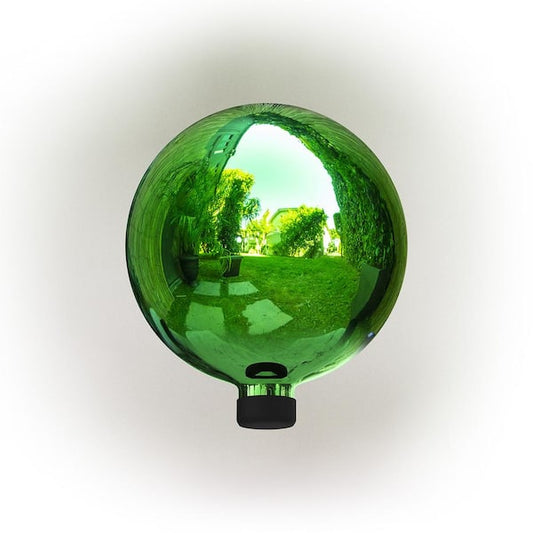 10" Outdoor Glass Gazing Globe Ball, Reflective Green