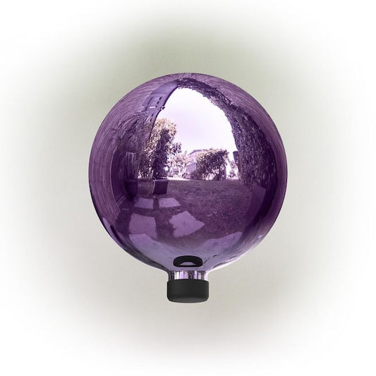 Garden Gazing Ball 10 in. x 12 in. Reflective Purple Design Indoor Outdoor Decor