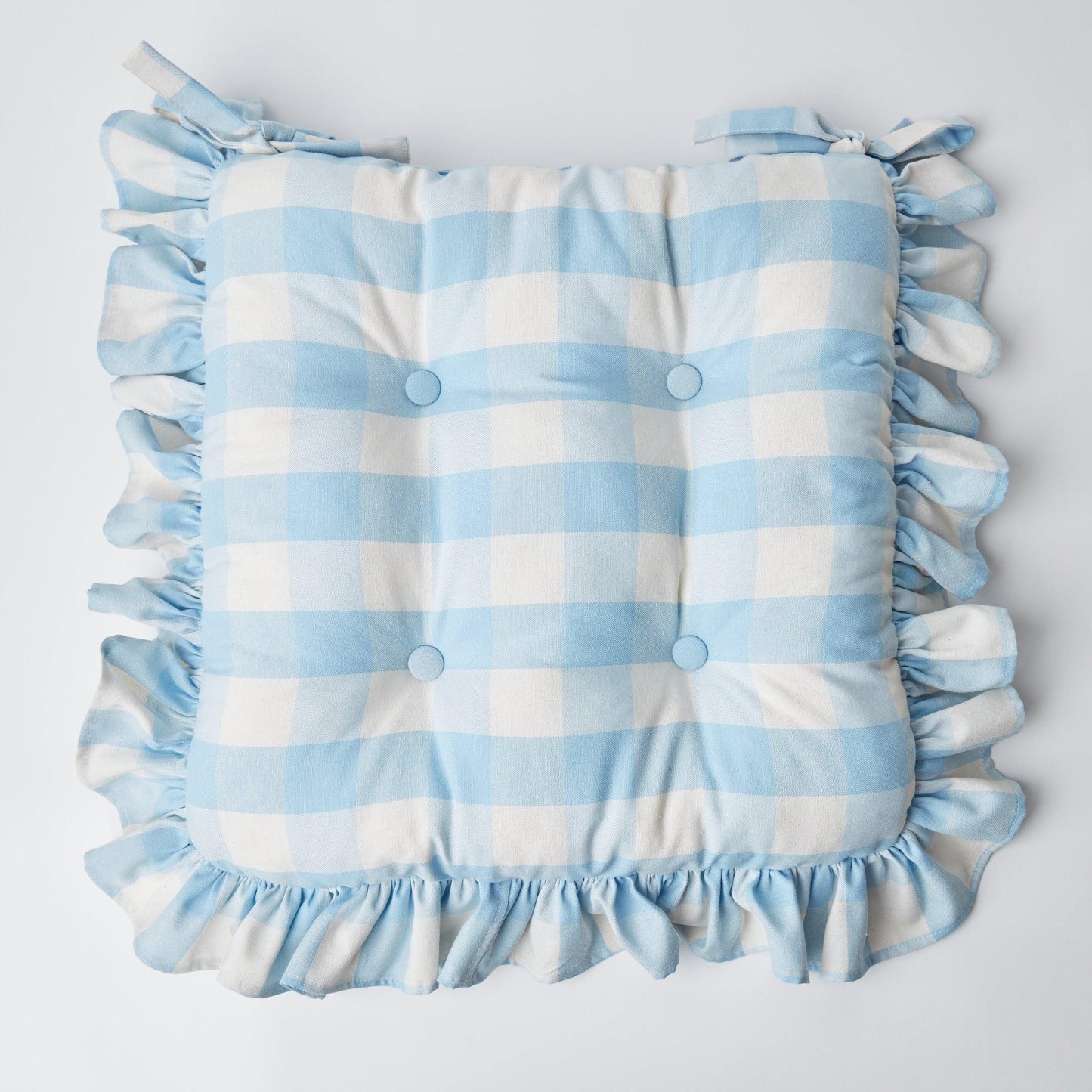 Blue Gingham Ruffle Seat Pad Cushion