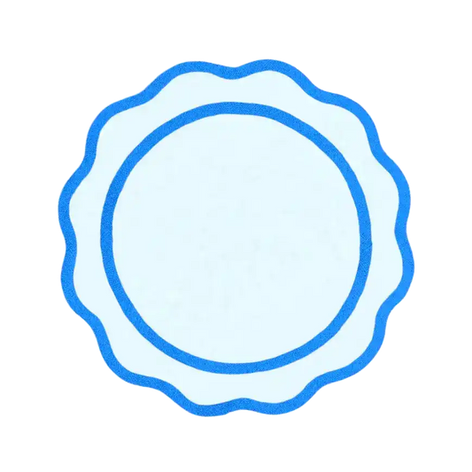 Blue Scalloped Round Cotton Placemats - Set of 4