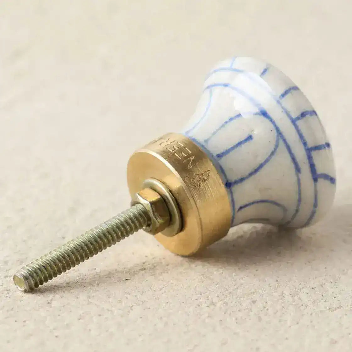 Blue Striped White Ceramic Cabinet Knobs - Set of 6 - MAIA HOMES