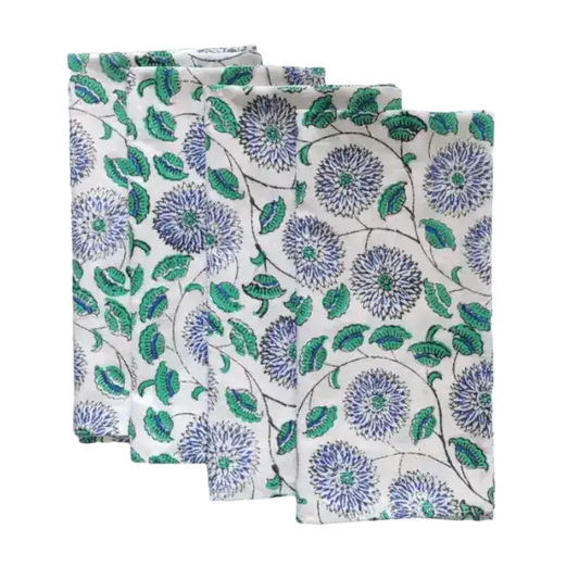 Diana Blue and White Block Printed Cotton Napkins