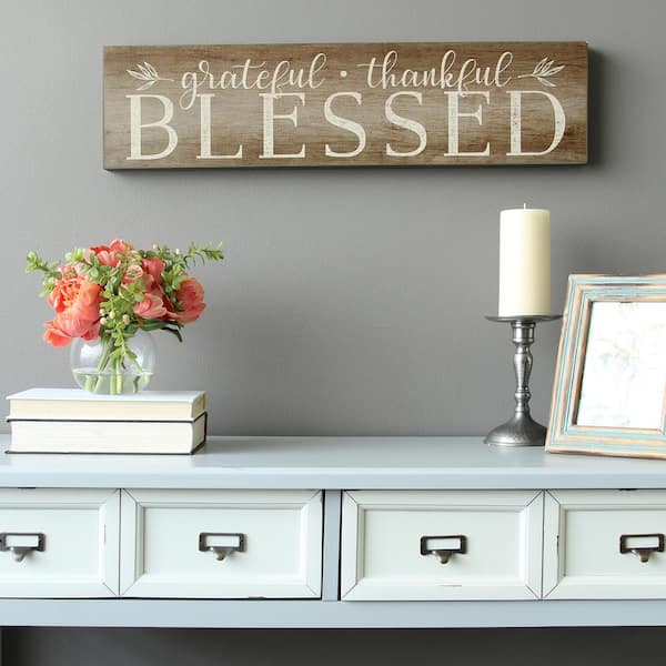 Decorative Sign Wall Art 28 x 1.5 x 7 Grateful, Thankful, Blessed