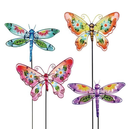 Glass and Metal Butterfly Assorted Garden Stakes, 4-Pack