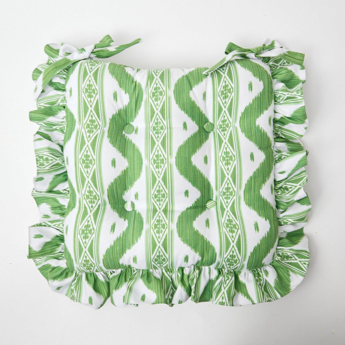 Frilled Green Ikat Seat Pad Cushion
