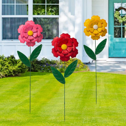 39.5" H Metal Flower Yard Garden Stake, 3-Pack