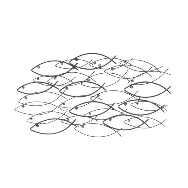 19" x 36" Metal Coastal Fish Wall Decor, Dark Grey