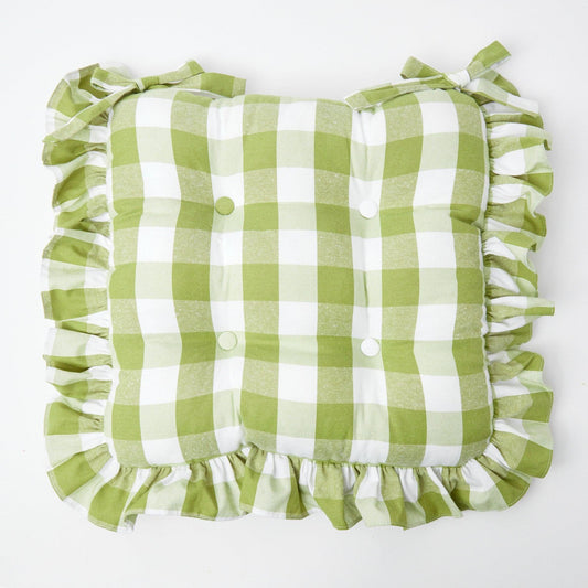 Green Gingham Ruffle Seat Pad Cushion