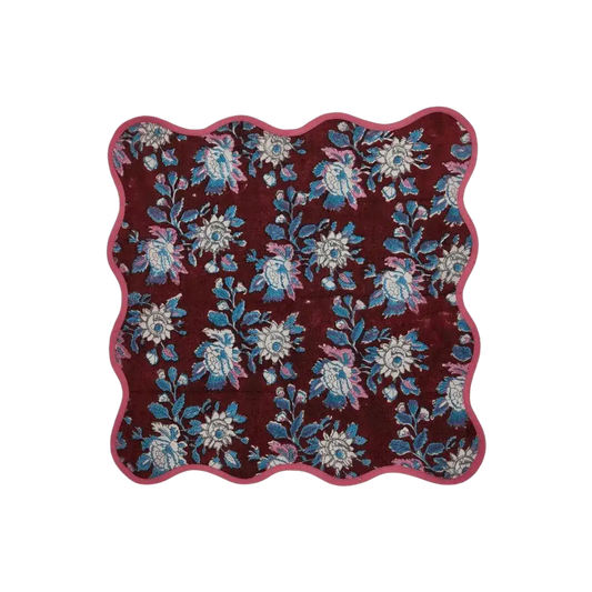 Hand Block Printed Emma Scalloped Cotton Napkins