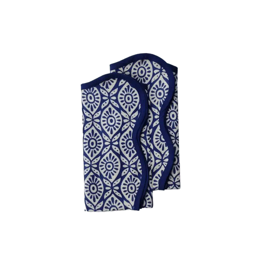 Hand Block Printed Eyelet Blue Cotton Napkin Set
