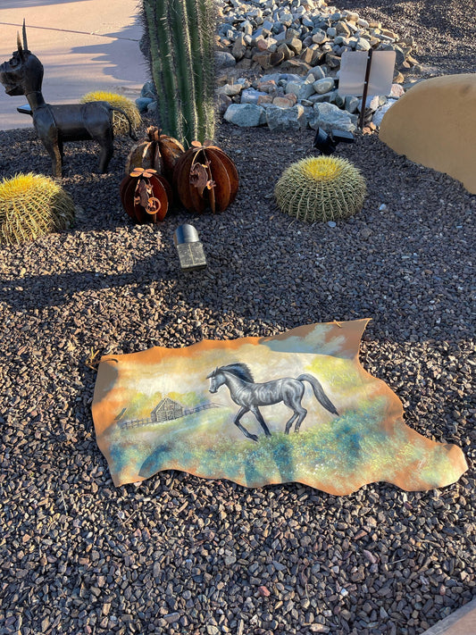 Hand painted apx 3.5’ Leather SOUTHWEST WALL DECOR