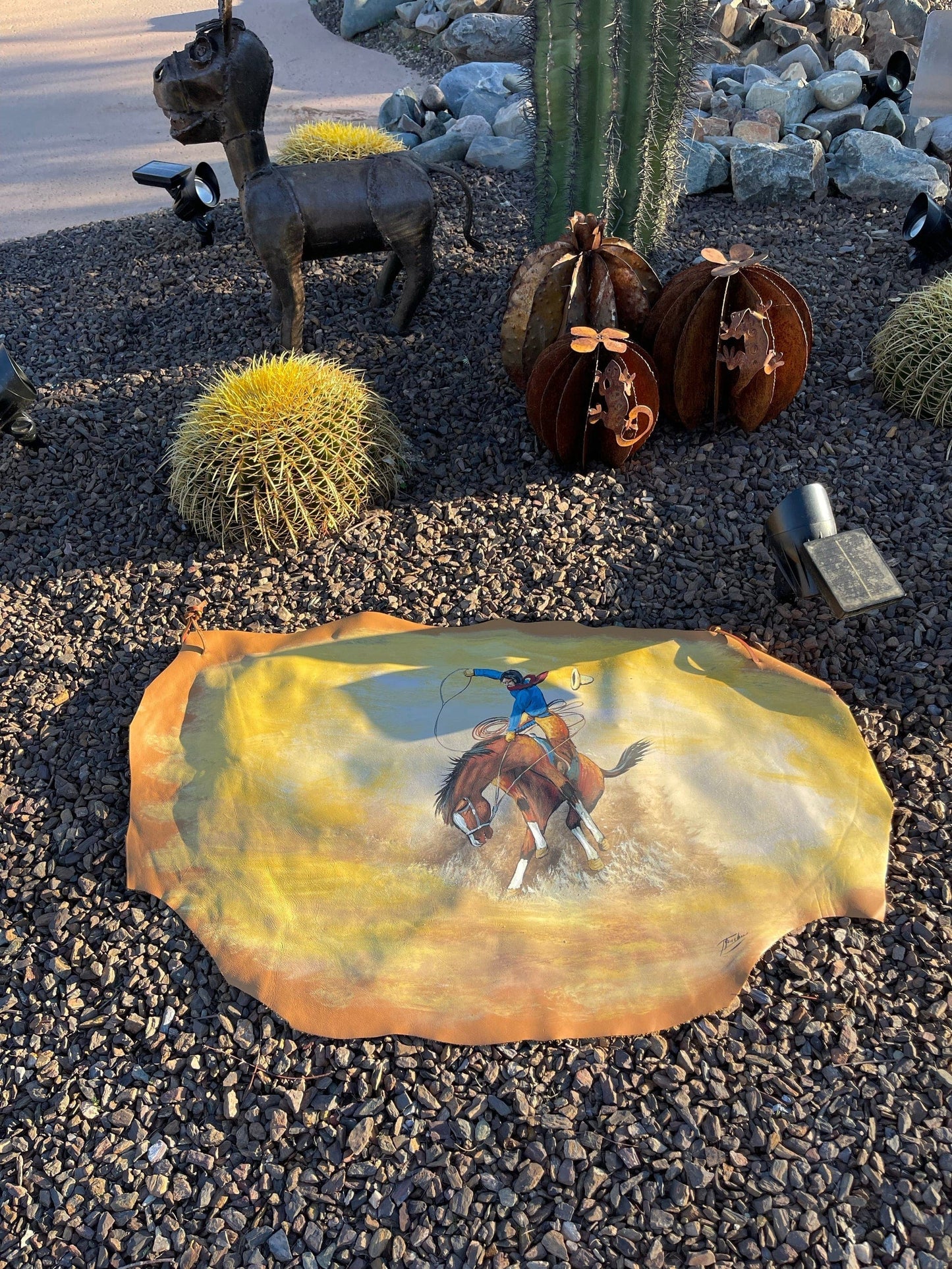 Hand painted apx 3.5’ Leather SOUTHWEST WALL DECOR