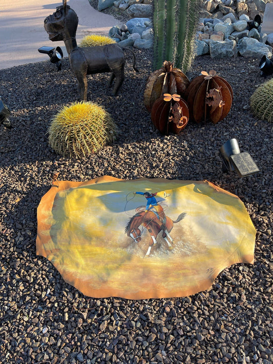 Hand painted apx 3.5’ Leather SOUTHWEST WALL DECOR
