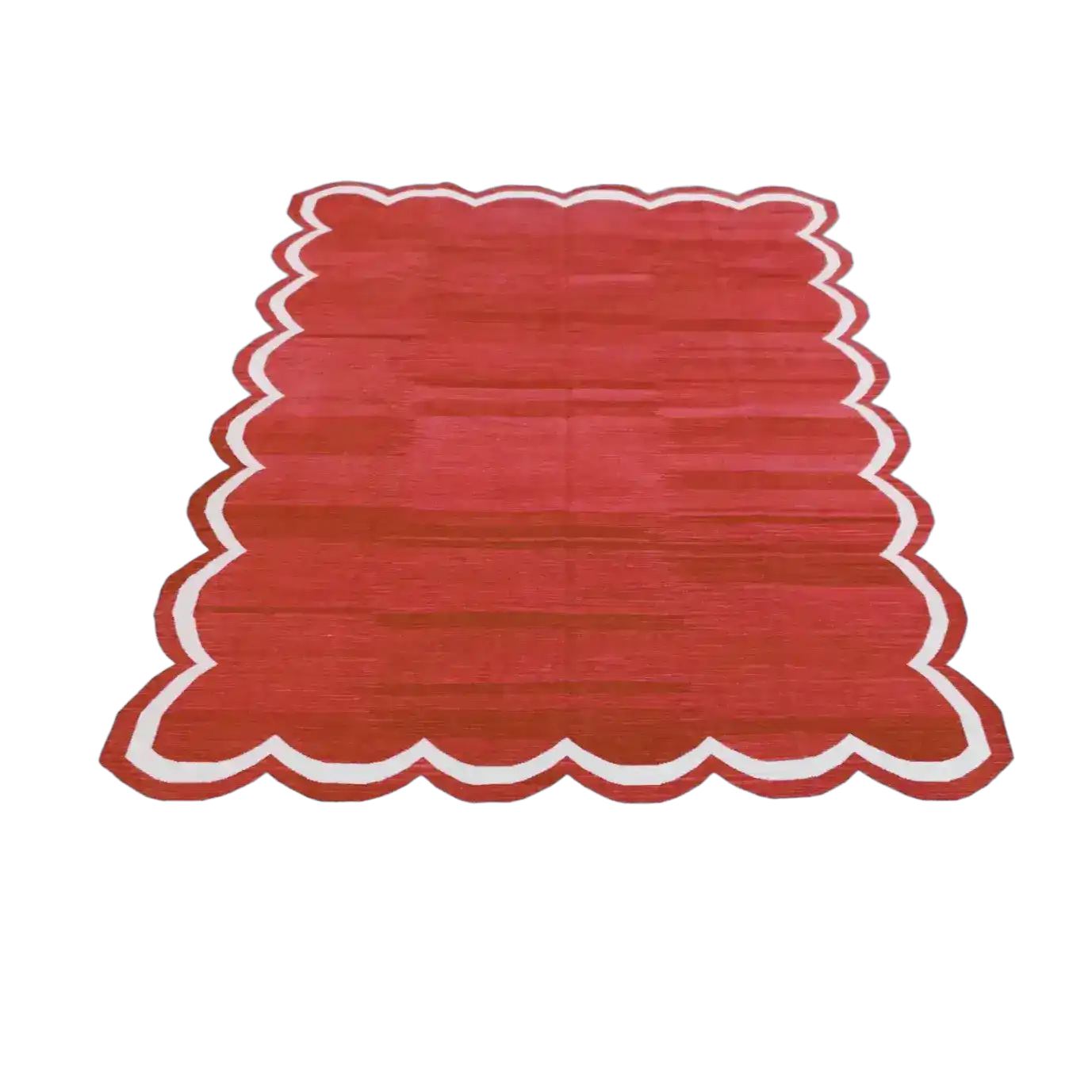 Handmade Scalloped Cotton Area Rug - Red