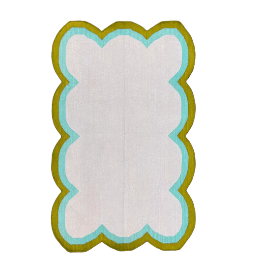 Handmade Scalloped Cotton Rug - Beige/Olive