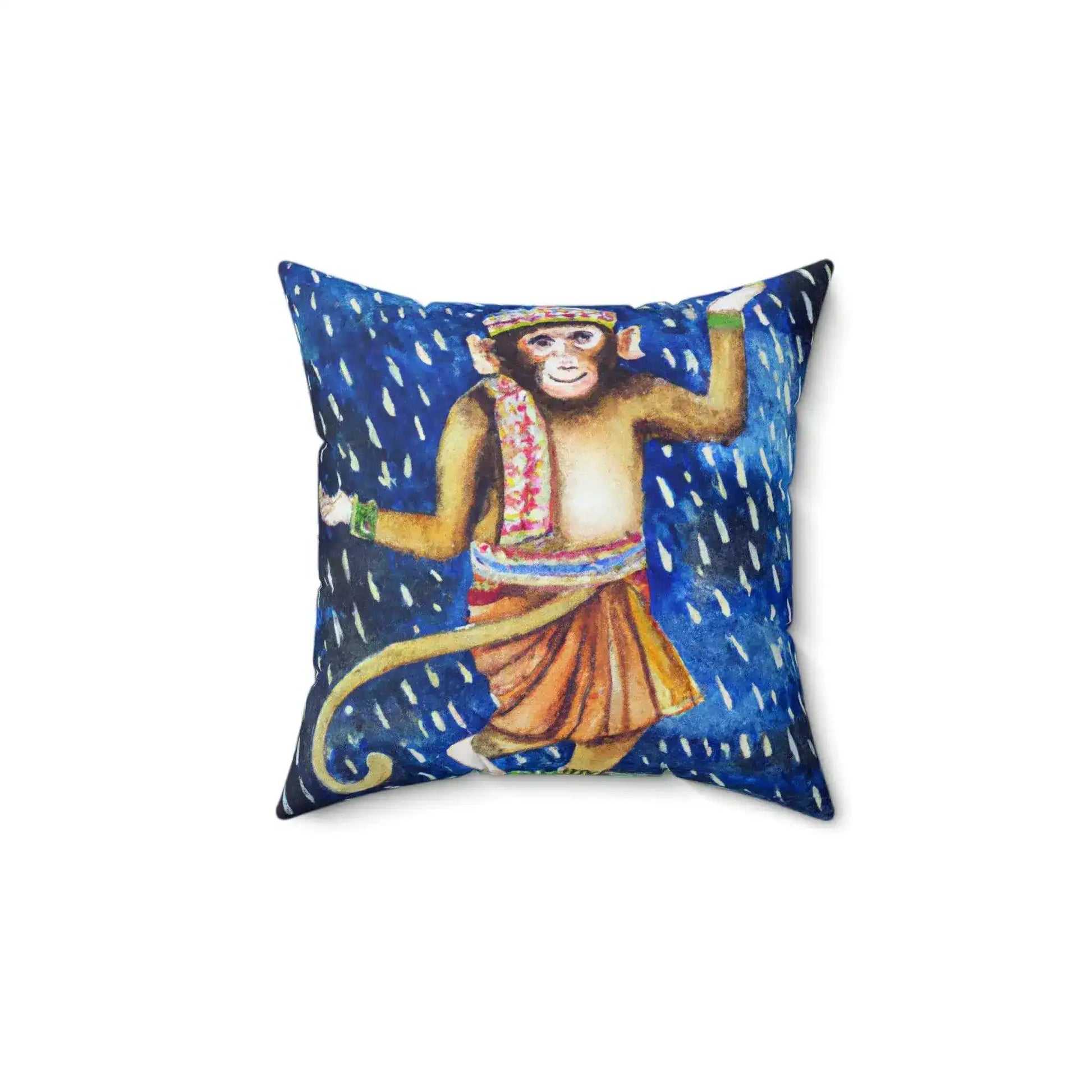 Hanuman Monkey Dancing in the Night Rain Printed Throw Pillow - MAIA HOMES