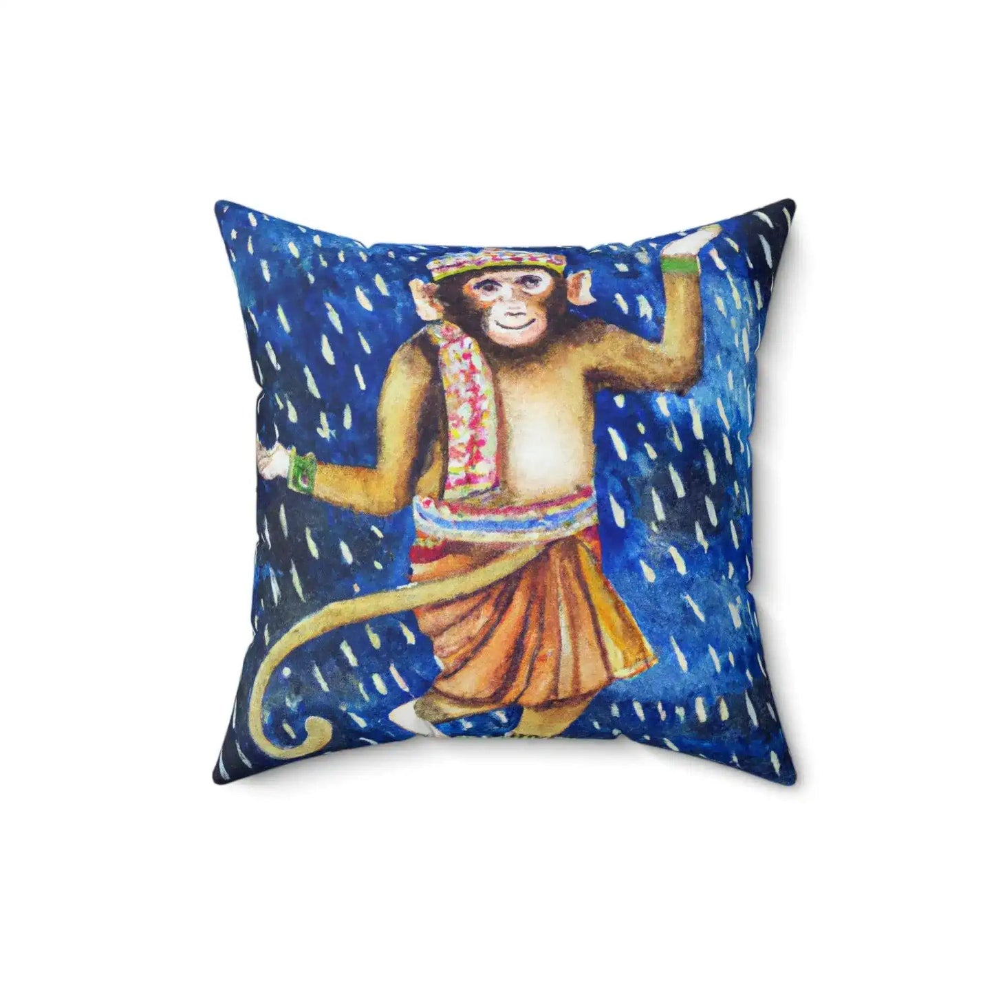 Hanuman Monkey Dancing in the Night Rain Printed Throw Pillow - MAIA HOMES
