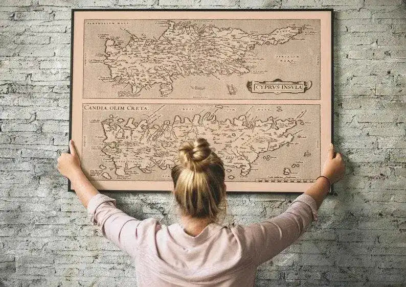 Historical Map of Cyrpus and Crete Island 1570| Old Map Wall Decor