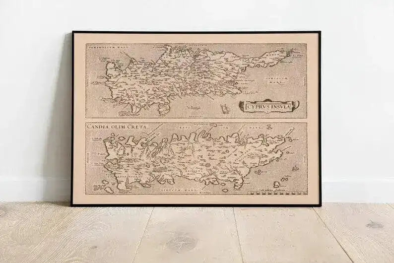 Historical Map of Cyrpus and Crete Island 1570| Old Map Wall Decor