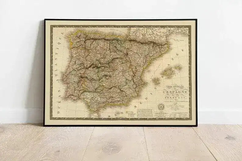 Historical Map of Spain and Portugal 1821| Old Map Wall Decor