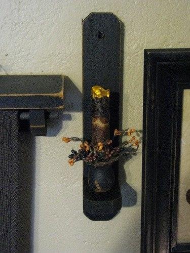 12" Black Wood Sconce - Grungy Drip Ivory Timer Candle Primitive Mix- Primitive Star Quilt Shop