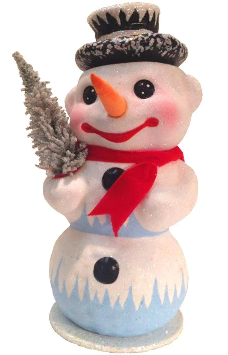 Ino Schaller Paper Mache Melting Snowman With Tree Candy Container Christmas Decoration