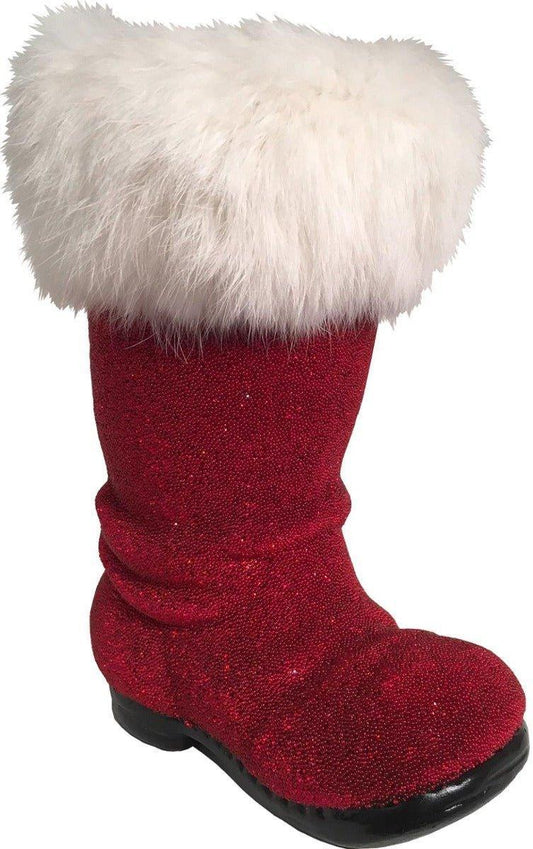 Ino Schaller Paper Mache Red Glittery Stocking Candy Container Christmas Decoration