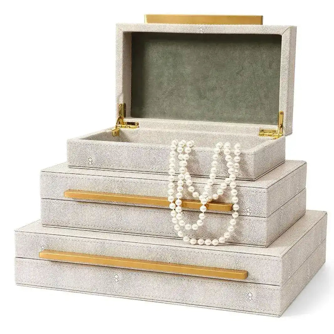 Ivory Faux Shagreen Leather Storage Boxes - Set of 3 - MAIA HOMES