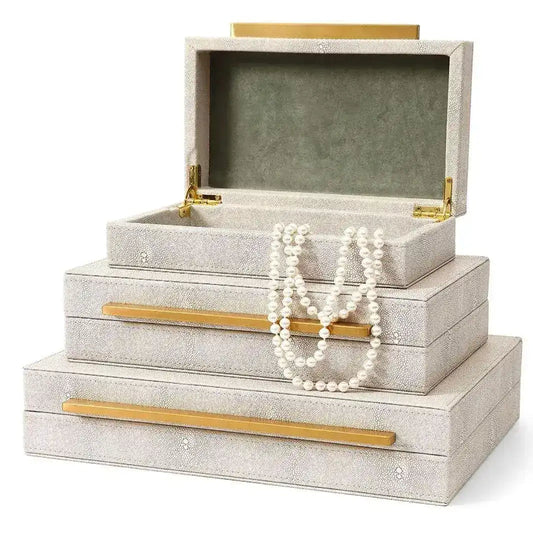 Ivory Faux Shagreen Leather Storage Boxes - Set of 3 - MAIA HOMES