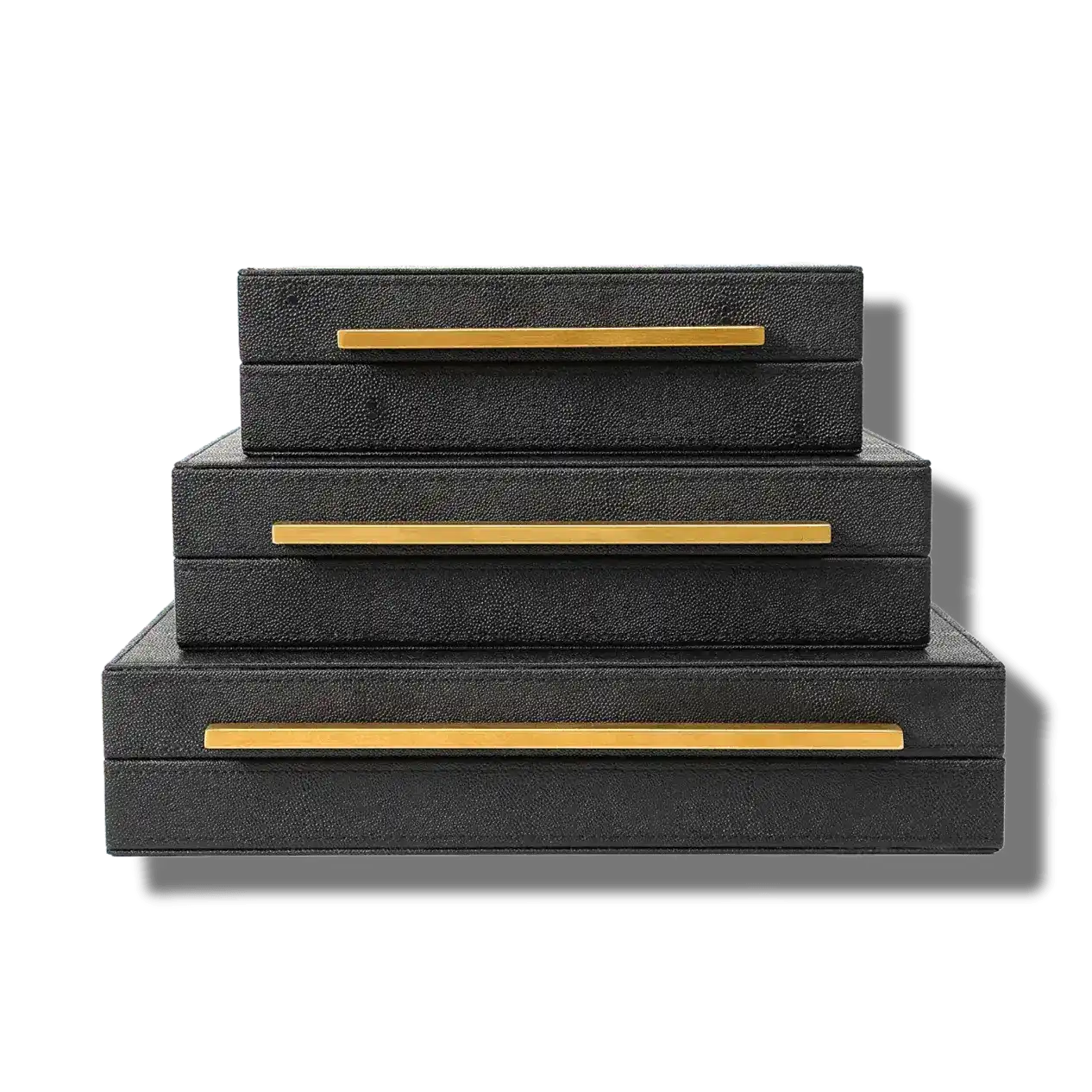 Ivory Faux Shagreen Leather Storage Boxes - Set of 3 - MAIA HOMES