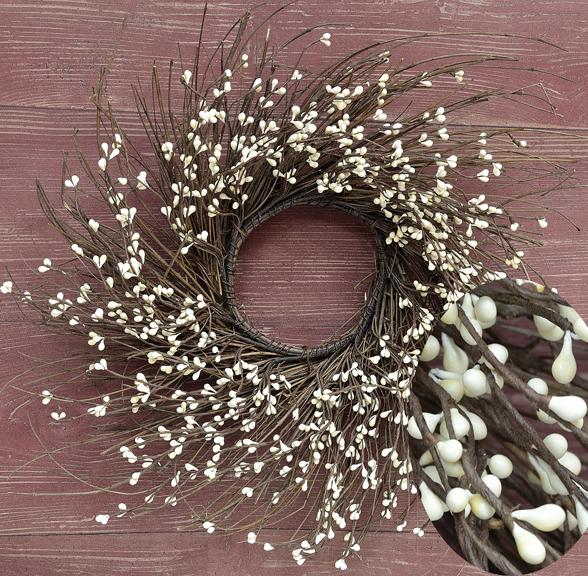 16" Twig Wreath with Ivory Pip Berries