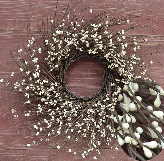 16" Twig Wreath with Ivory Pip Berries