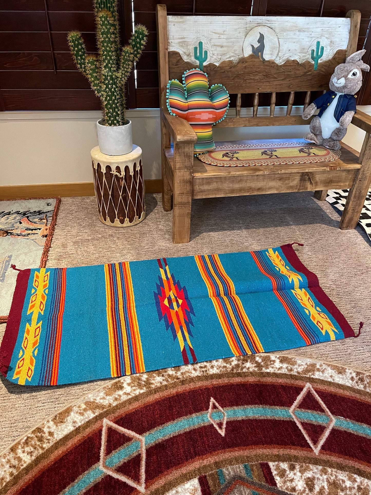 Large CANTINA Azteca rug   Turquoise