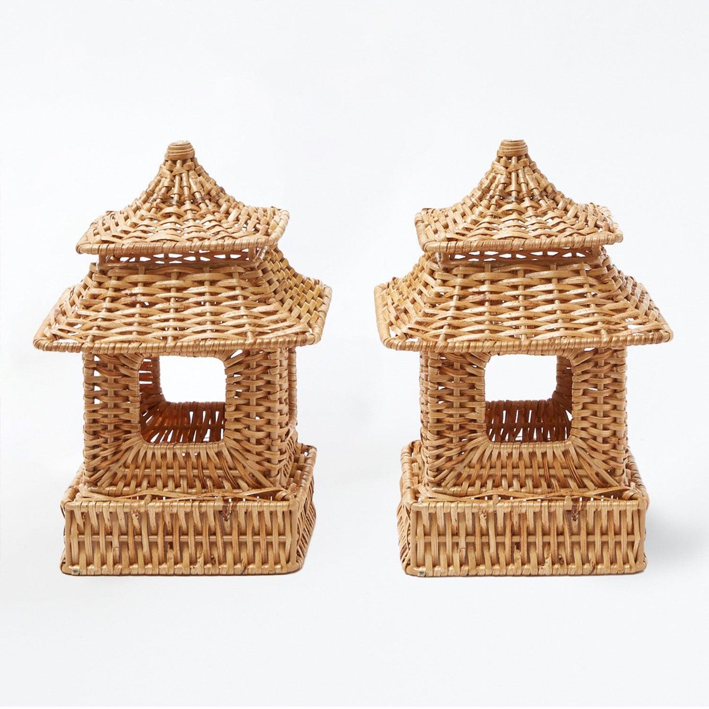 Mini Natural Rattan Pagoda Lanterns (Pair)