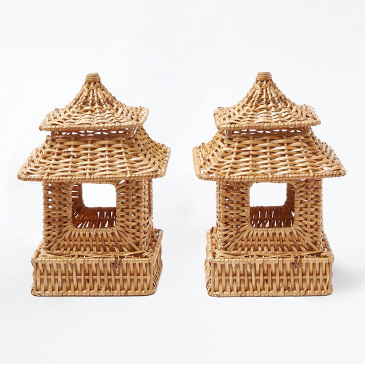 Mini Natural Rattan Pagoda Lanterns (Pair)
