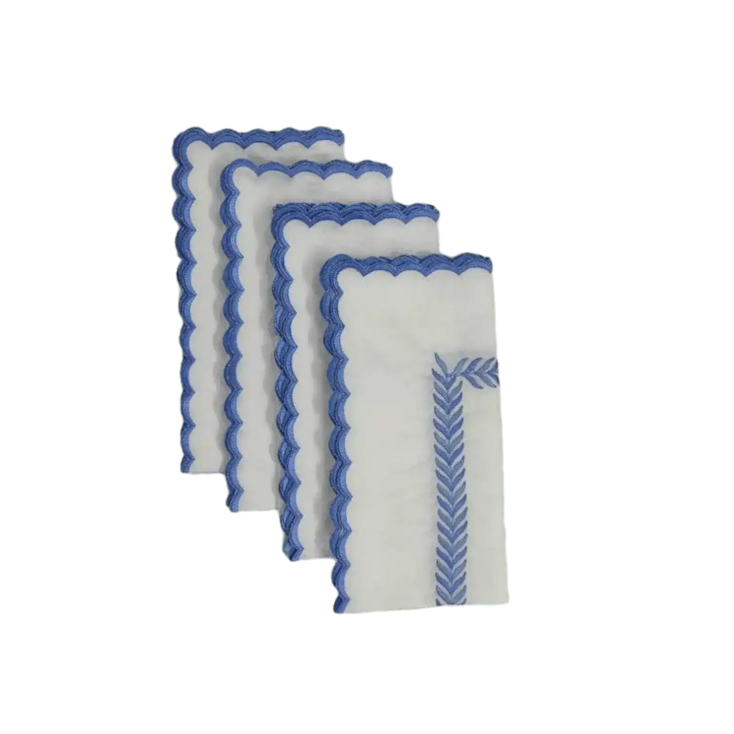 Mini Scalloped White Cotton Napkins with Embroidered Borders