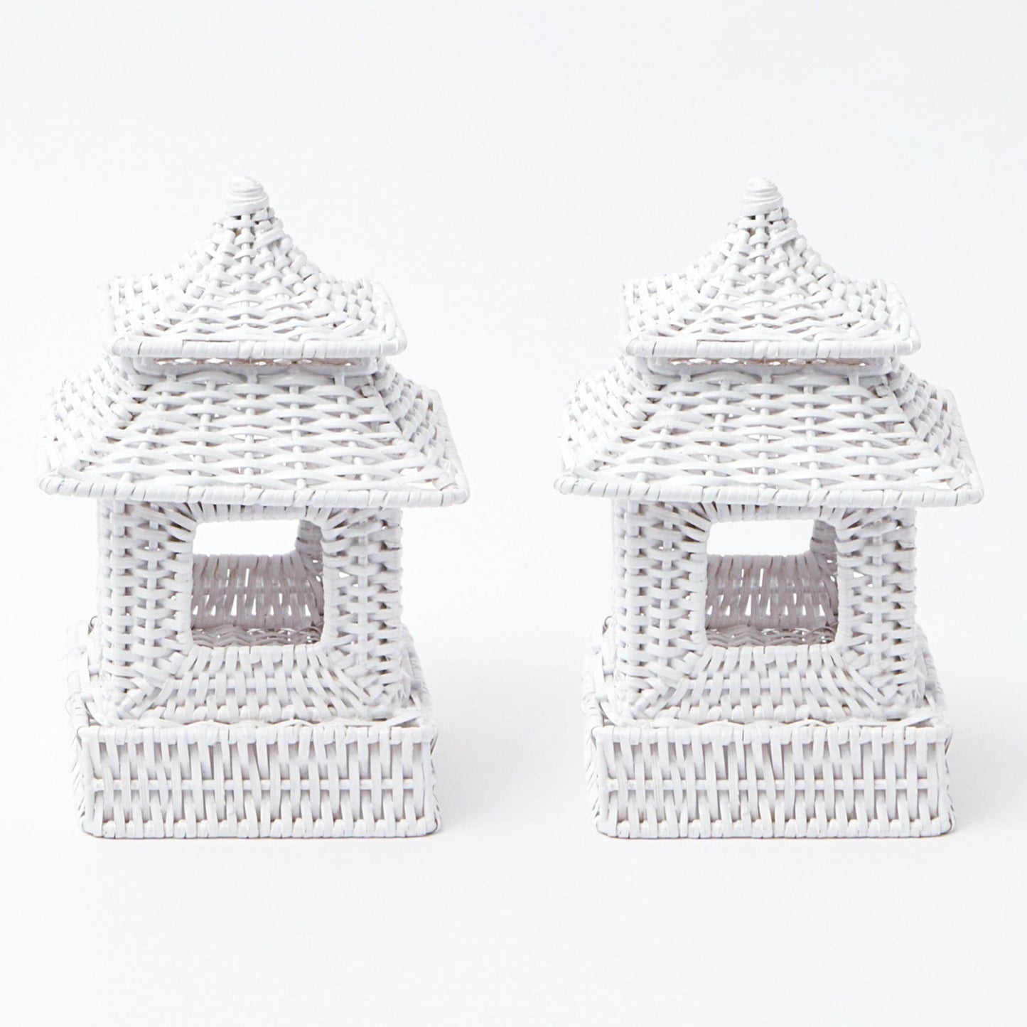 Mini White Rattan Pagoda Lanterns (Pair)
