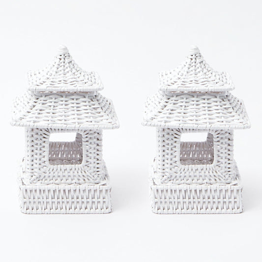 Mini White Rattan Pagoda Lanterns (Pair)
