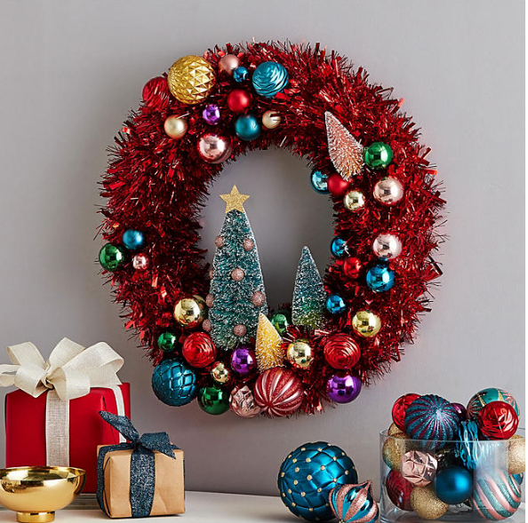 24" Shatterproof Ornament Tinsel Wreath - Multicolor