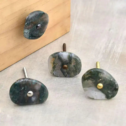Natural Gray Agate Gemstone Cabinet Knobs - Set of 6