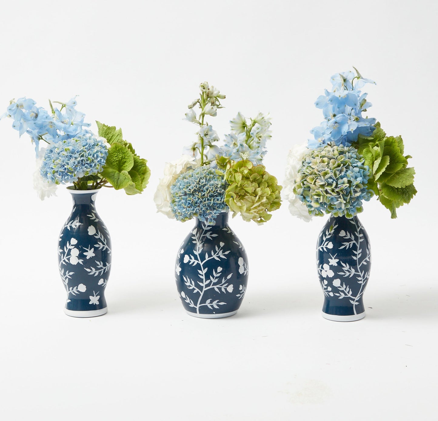 Midnight Blue Hand Painted Tole Bud Vases (Set of 3)