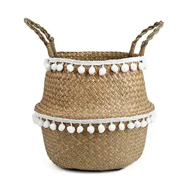 Organic Seagrass Hand Woven Basket with Tassel - MAIA HOMES