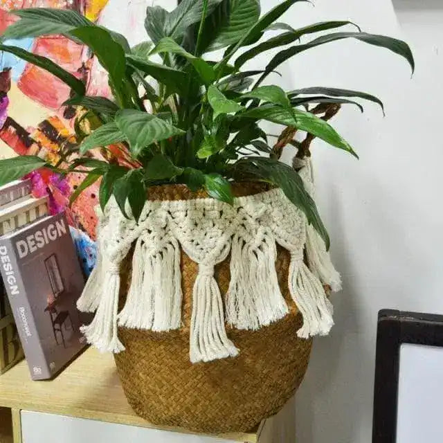 Organic Seagrass Hand Woven Basket with Tassel - MAIA HOMES