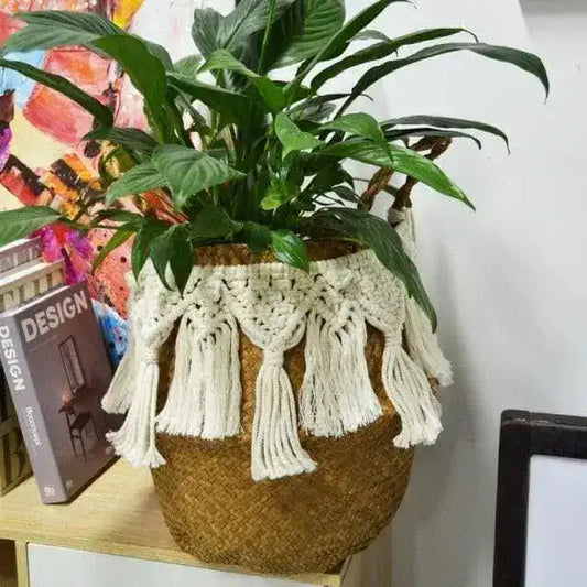 Organic Seagrass Hand Woven Basket with Tassel - MAIA HOMES