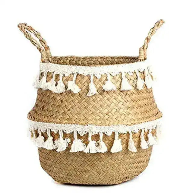 Organic Seagrass Hand Woven Basket with Tassel - MAIA HOMES