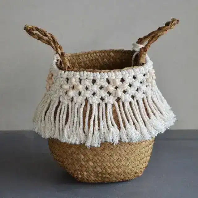 Organic Seagrass Hand Woven Basket with Tassel - MAIA HOMES
