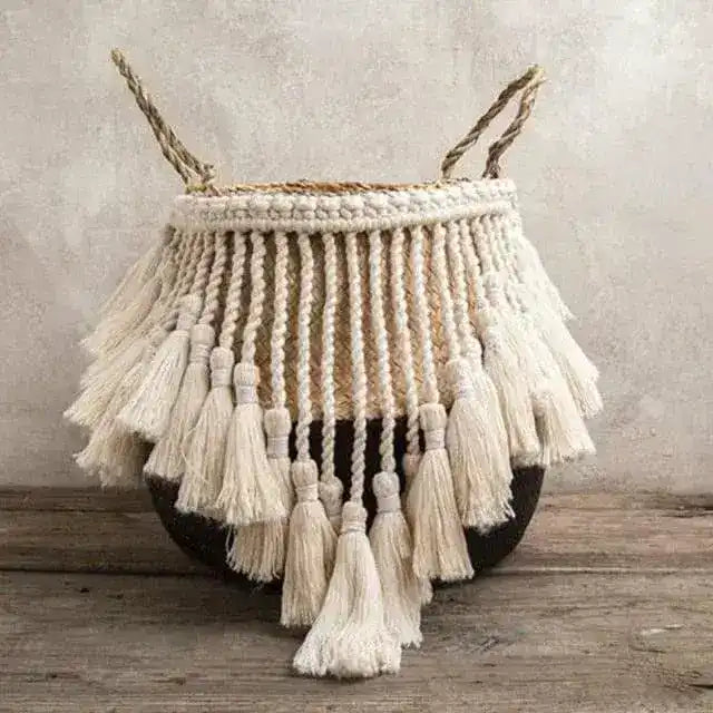 Organic Seagrass Hand Woven Basket with Tassel - MAIA HOMES